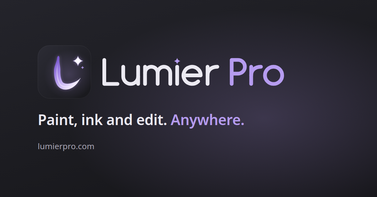 Lumier Pro social card: logo with the line Paint, ink and edit. Anywhere.